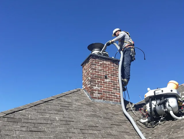 Dedicated Sagamore Hills Chimney Sweep team member cleaning a chimney in Sagamore Hills, OH