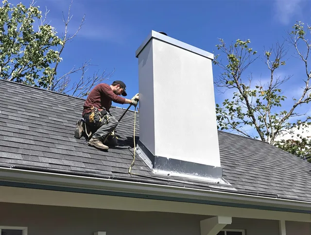 Sagamore Hills Chimney Sweep team member finishing chimney construction in Sagamore Hills, OH