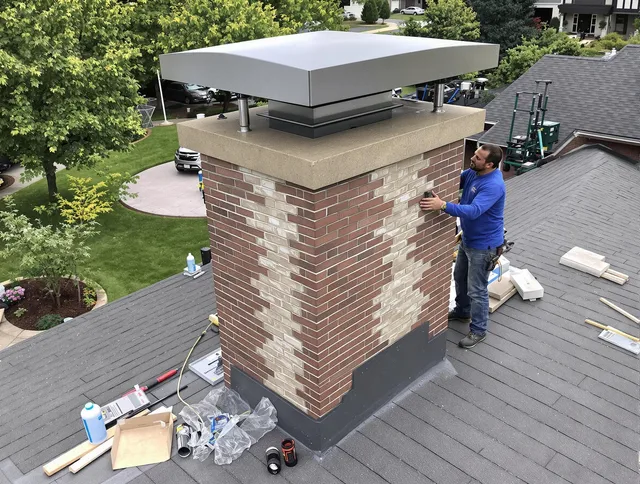 Sagamore Hills Chimney Sweep team working on a custom chimney remodel in Sagamore Hills, OH