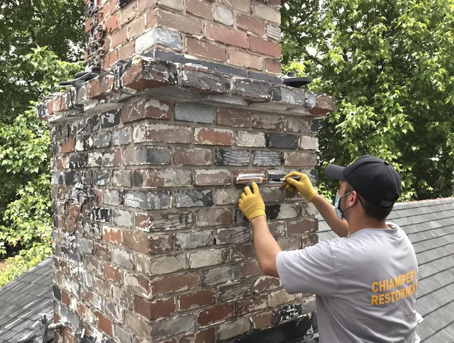 In-progress chimney restoration by Sagamore Hills Chimney Sweep in Sagamore Hills, OH