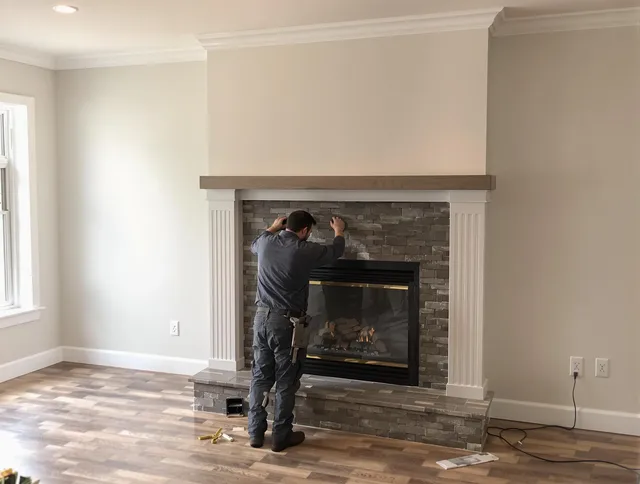 Sagamore Hills Chimney Sweep finishing a custom fireplace install in Sagamore Hills, OH